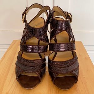 Nine West heels, metallic brown snake skin